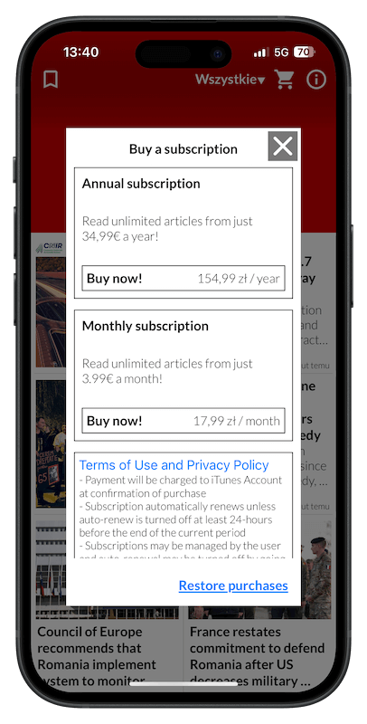 Romania Insider News App - in-app purchases
